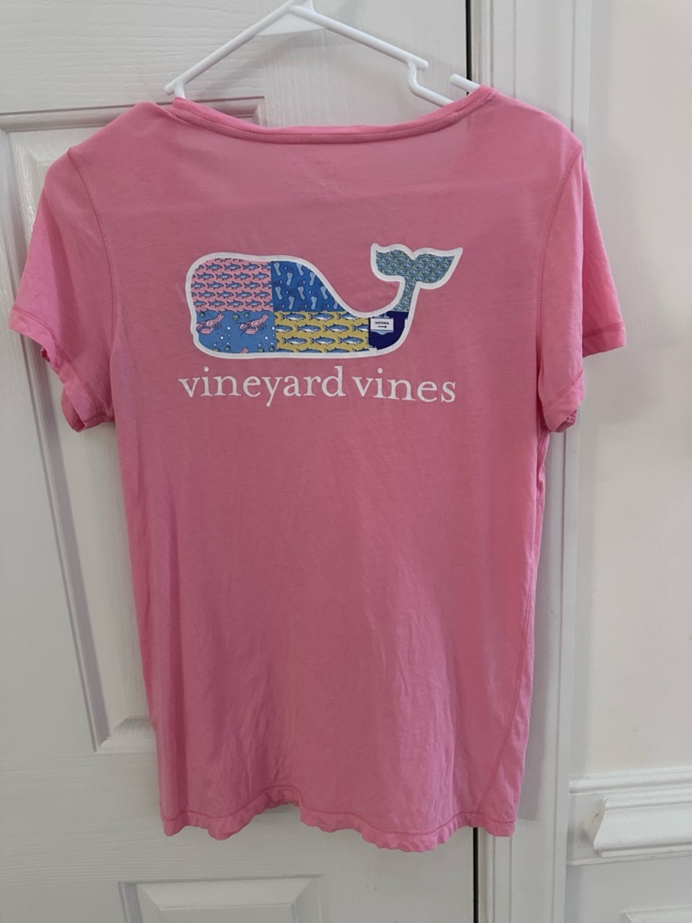 Vineyard Vines Pink Patchwork Whale Logo Thin Lightweight Preppy Pima Cotton Tee